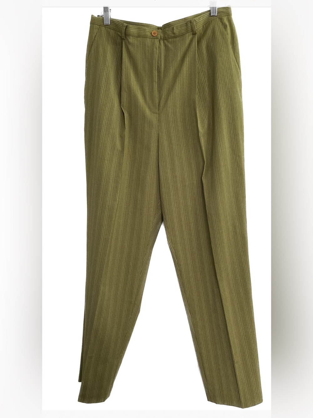 Olive Pinstripe High-Waist Trousers - Women